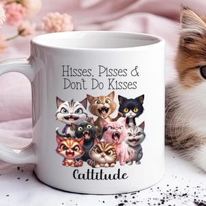 Funny cute cat mug gift-grumpy angry feral mom dad present-pet lover coffee cup-birthday Christmas housewarming-vet tech nurse-tea latte