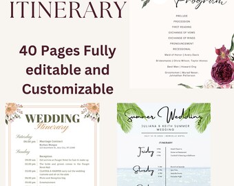 40+ Pages Wedding Itinerary Template | Editable Canva Template + Bonus editable Wedding Invitations Print+Free Ship Instant Download