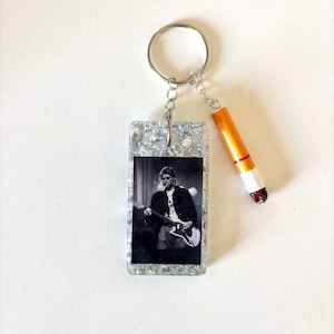 Kurt Cobain Large Silver Resin Keychain, Nirvana Inspired Epoxy Resin Keyring, Handmade, Nirvana, Grunge, Smells Like Teen Spirit