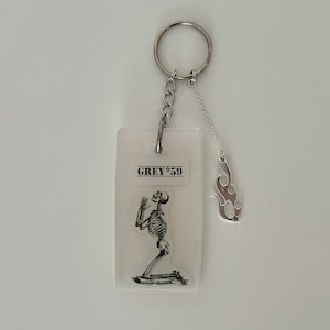 Praying Skeleton Large Resin Keychain, Suicideboys Keychain, G59, Ruby Tattoo Inspired Image, Handmade, Grey59