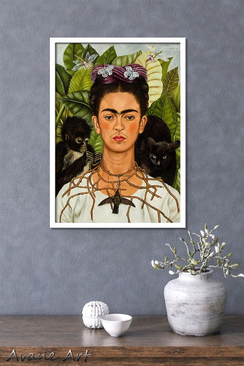 Frida Kahlo Self-portrait Art Print: Thorn Necklace, Hummingbird ...