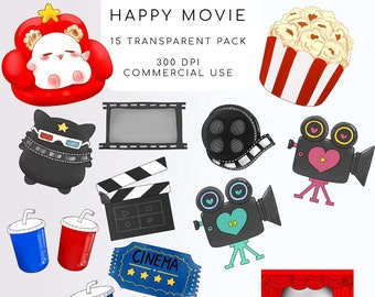 Film Clipart, Aquarell Kino Clipart, Clip Art, Film, Popcorn, Theater, Hollywood, Roter Teppich, sofort download PNG
