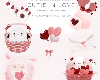 Cutie in Love Aquarell Clipart Bundle, transparentes PNG, digitaler Download, Papierherstellung, Journal Kartenherstellung, digitaler Aufkleber, kommerzielle Nutzung