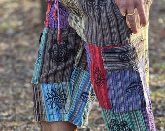 Organically Handmade Natural Patchwork Hippie Colorful Hemp Comfortable Yoga Quarter Pant