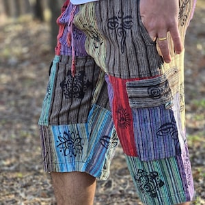 Organically Handmade Natural Patchwork Hippie Colorful Hemp Comfortable Yoga Quarter Pant