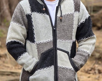 Handgemachte Patchwork Fleece Gefütterte Jacke: Unisex Wintermantel