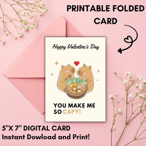 Capybara Valentine, Cute Printable, Digital Download Valentines Day Card, Greeting Card For Couples
