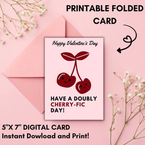 Teacher Valentine&#39;s Day Card, Cherry Printable, Valentine Gift Ideas, Instant Valentines Download