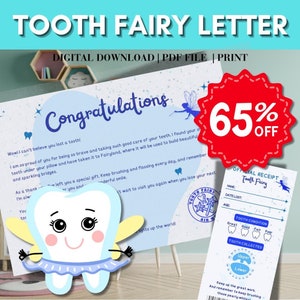 Activité pour enfants Lettre de fée des dents avec reçu de fée des dents Première carte imprimable Fée des dents perdue première perdue