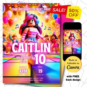 Roblox Birthday Invitation: Gamer Dance Party (Digital Download)