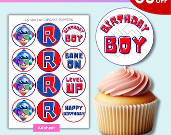 Roblox Birthday Cupcake Toppers: Gamer Party Decorations (PDF)
