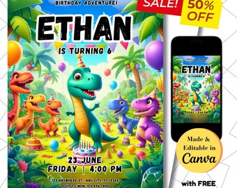 Dinosaurier Geburtstagseinladung Vorlage - Dino Party Invite (Digitaler Download)