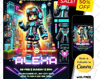 Invito di compleanno modificabile per Minecrafter: festa per giocatori (download digitale)