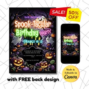 Neon Halloween Birthday Invitation: Spooky Party Invite (Digital Download)