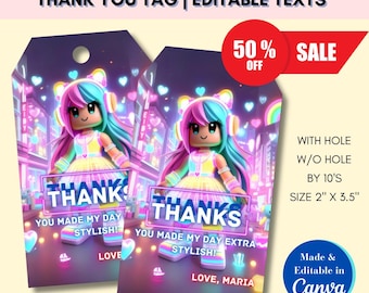Etiquetas de agradecimiento de cumpleaños de Roblox: Etiquetas editables para recuerdos de fiesta (descarga digital)