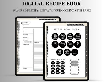 Modèle numérique de livre de recettes Planificateur de repas numérique Livre de recettes numérique Planificateur de menus hebdomadaire Liste de courses Carte de recettes GoodNotes Planner