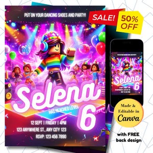 Roblox Birthday Invitation: Gamer Dance Party, Editable Template (PDF)