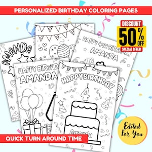Customizable Birthday Coloring Pages for Kids Birthday Party Coloring Sheet Birthday Activity Coloring Page Kids Party Favors Digital Print