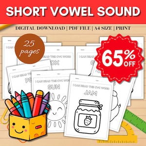 Phonics Worksheets: Short Vowel CVC Coloring Pages (PDF)