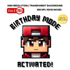Minecrafter Birthday Boy PNG: Gamer Party Design (Digital Download)