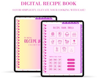 Vorlage für ein digitales Rezeptbuch, digitaler Speiseplaner, digitales Rezept, Kochbuch, wöchentlicher Menüplaner, Einkaufsliste, Rezeptkarte, GoodNotes-Planer