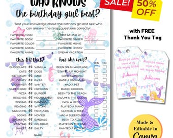 Juego de trivia de cumpleaños de sirena: ¿Quién conoce a la cumpleañera? (PDF)
