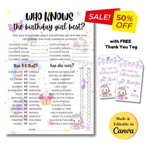 Who Knows The Birthday Girl Best Birthday Activity Birthday Party Game Birthday Trivia Birthday Printable Kids Unicorn Birthday Party Game