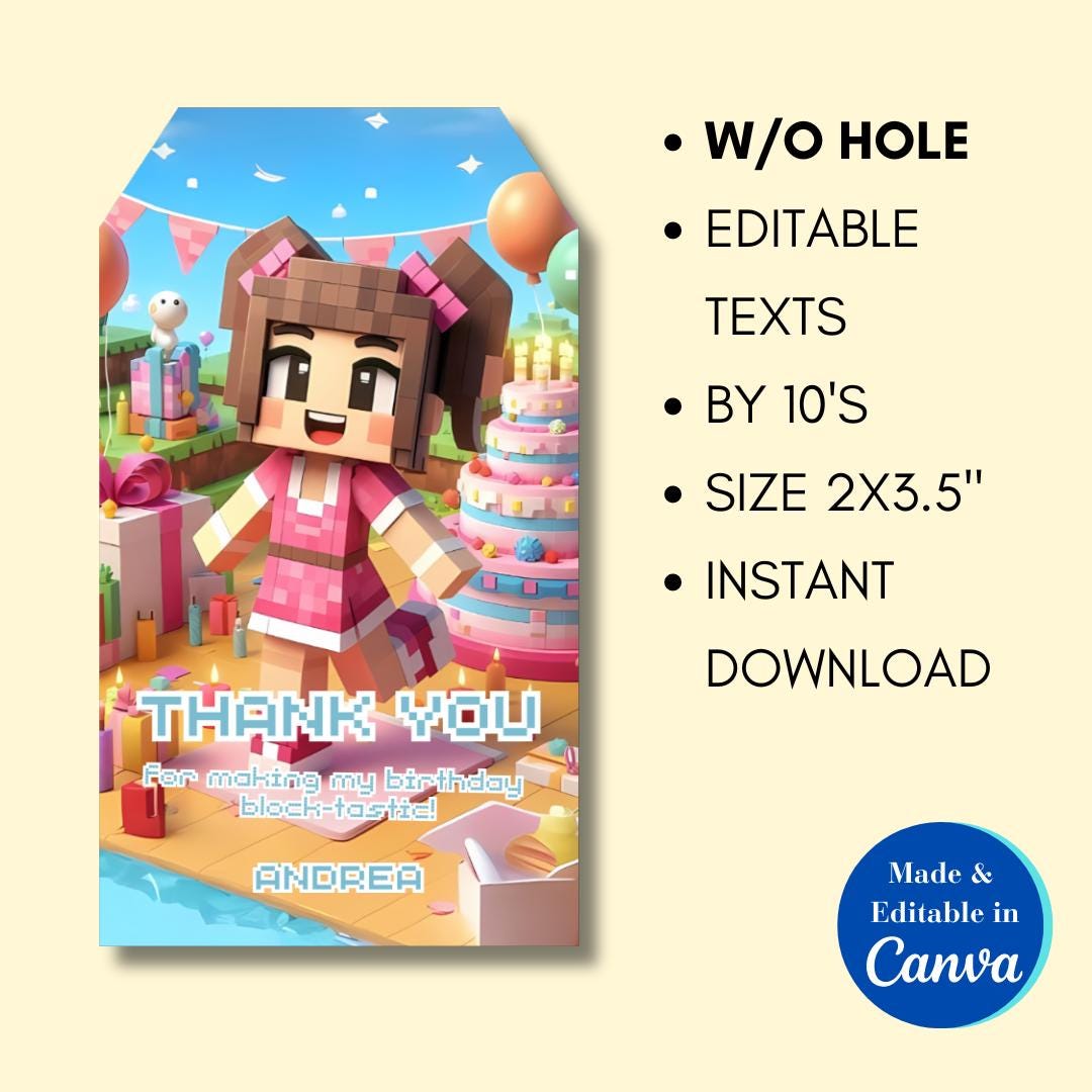 Editable Minecrafter Girl Tag