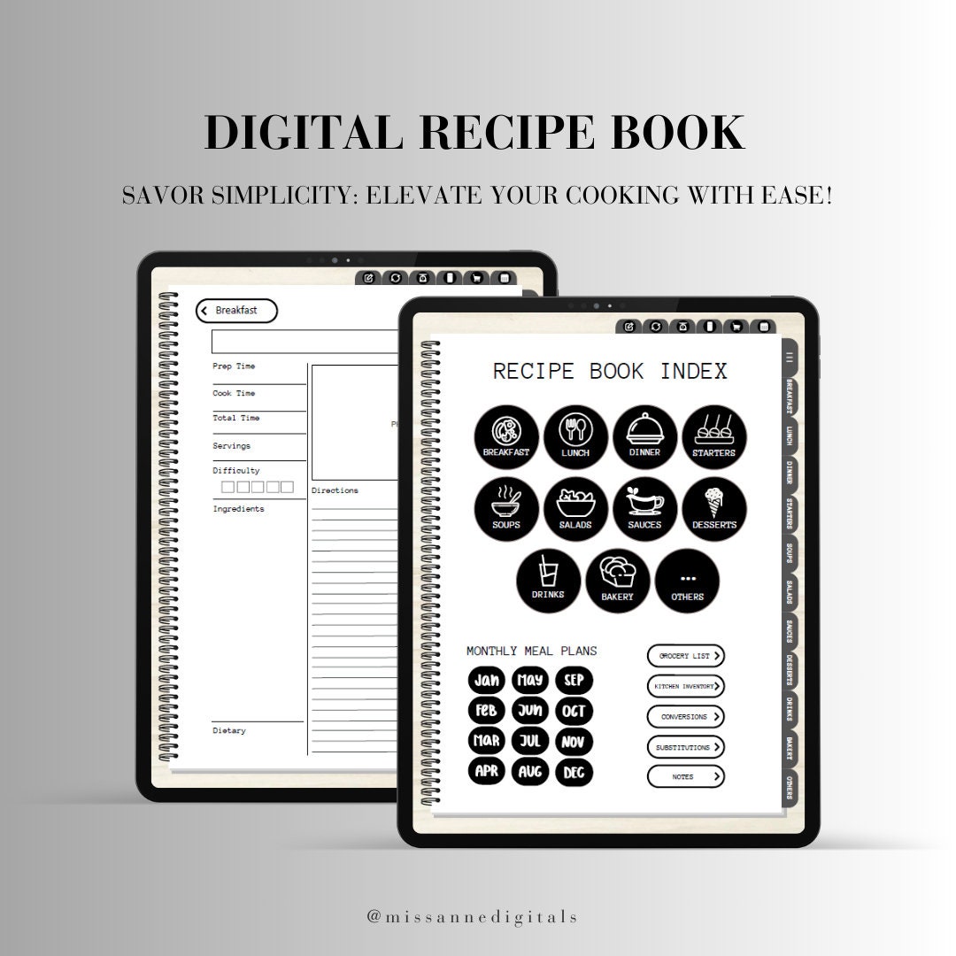 Recipe Book Template Digital Planner Weekly Meal Plan Recipe Binder ...