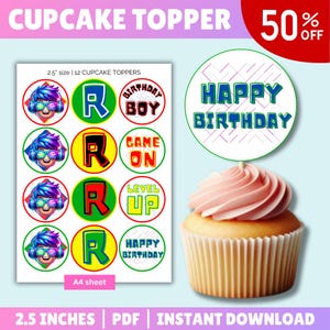 Roblox Cupcake Topper Roblox Birthday Cupcake Topper Birthday Boy Gamer Birthday Roblox Party Roblox Supplies Roblox Party Decorations