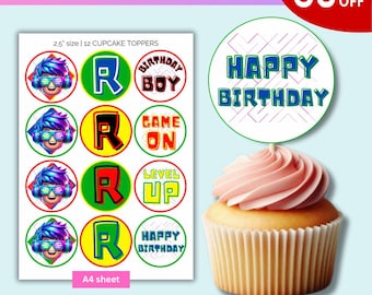 Roblox Birthday Cupcake Toppers: Gamer Party Decorations (PDF)