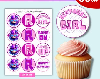 Roblox Birthday Cupcake Toppers: Gamer Girl Party (PDF)