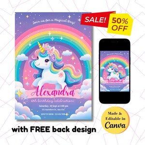 Rainbow Unicorn Birthday Invitation: Pastel Party Invite (Digital Download)