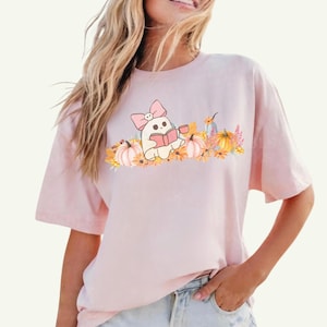 Geist Lesebuch Shirt, Herbst Lese T-Shirt, gruseliges süßes Geist T-Shirt, Herbst Buch Shirt, Herbst Lese Buch Club Shirt, gemütliches Vibes Shirt