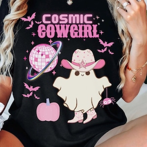 Cosmic Cowgirl Ghost Shirt Cosmic Cowgirl Halloween T-Shirt Space Cowgirl Shirt Cute Retro Halloween Shirt Trendy Shirt for Women