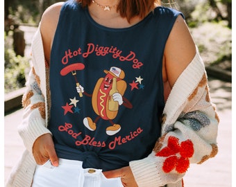 Hot Diggity Dog Comfort Colors Tank Top - 4th of July Funny Vintage Shirt