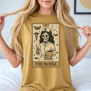 Nurse Halloween Tarot Card Shirt | Skeleton Nurse Witchy RN Tee | Spooky Medical Halloween Costume | Tarot Style Nurse Life Shirt