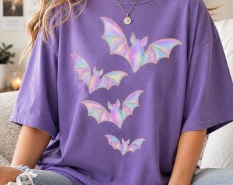 Iridescent Bat Halloween Shirt | Pastel Goth Coquette Top