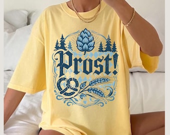 ¡Salud! Camiseta del Oktoberfest, camiseta del Festival de la Cerveza Bávara, estampado de pretzel con lúpulo alemán.