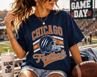 Chicago Football Shirt | Vintage Game Day Tee | Retro Orange & Navy Fall Shirt | Unisex Sports Fan Graphic Tee