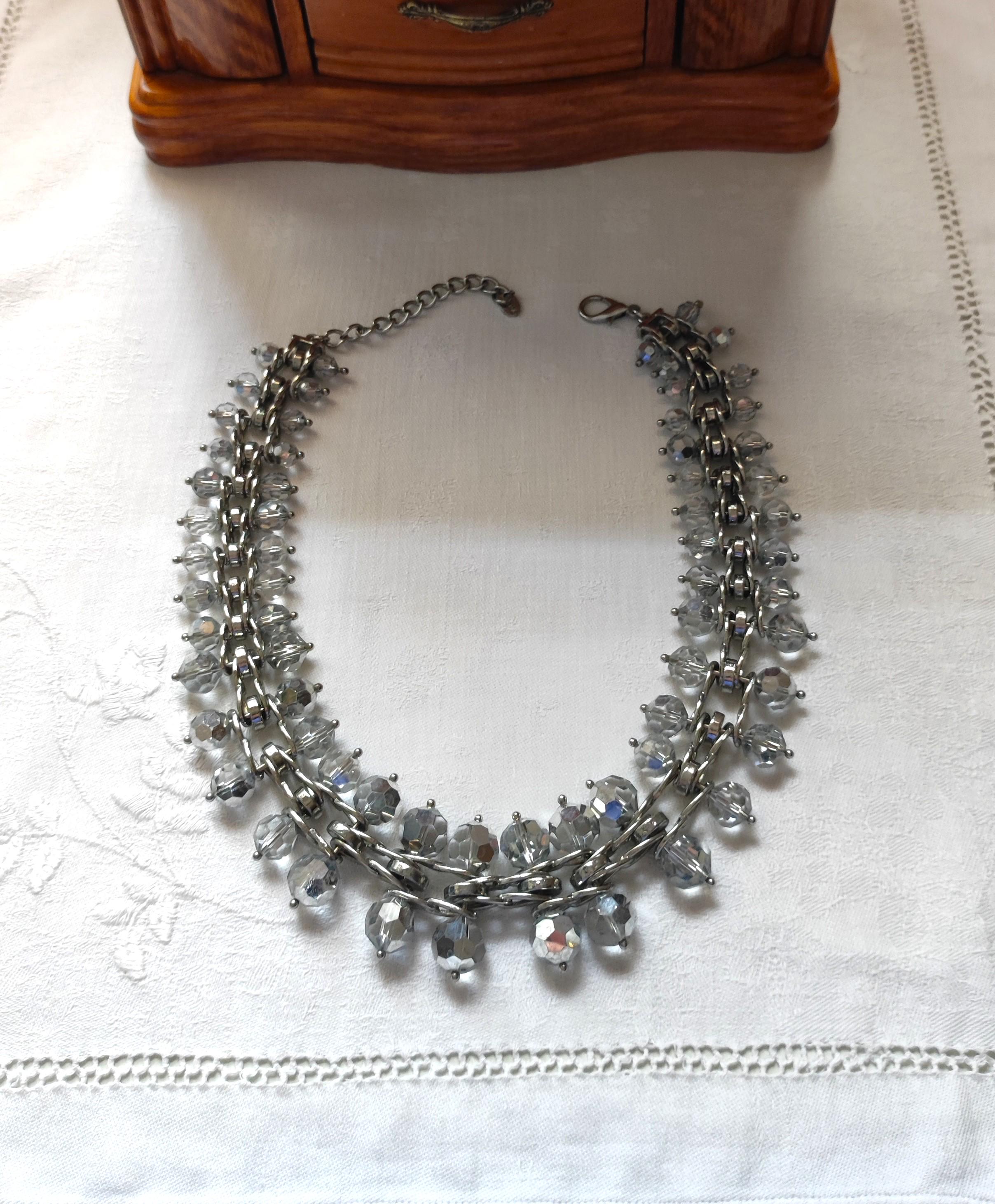 ZARA Statement Necklace, Silver Tone Chunky Chain With Grey  display picture 2