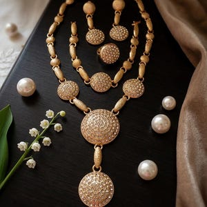 Hollywood Glamour Rhinestone Set, Elegant Gold Tone Choker, Bridal Wedding Jewelry Set