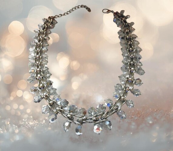 ZARA Statement Necklace, Silver Tone Chunky Chain With Grey 