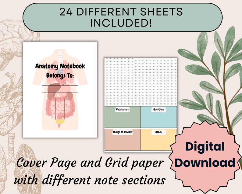 Human Tissue Notebook Digital Anatomy Notebook Printable Bundle, Notes for Medical Students ...