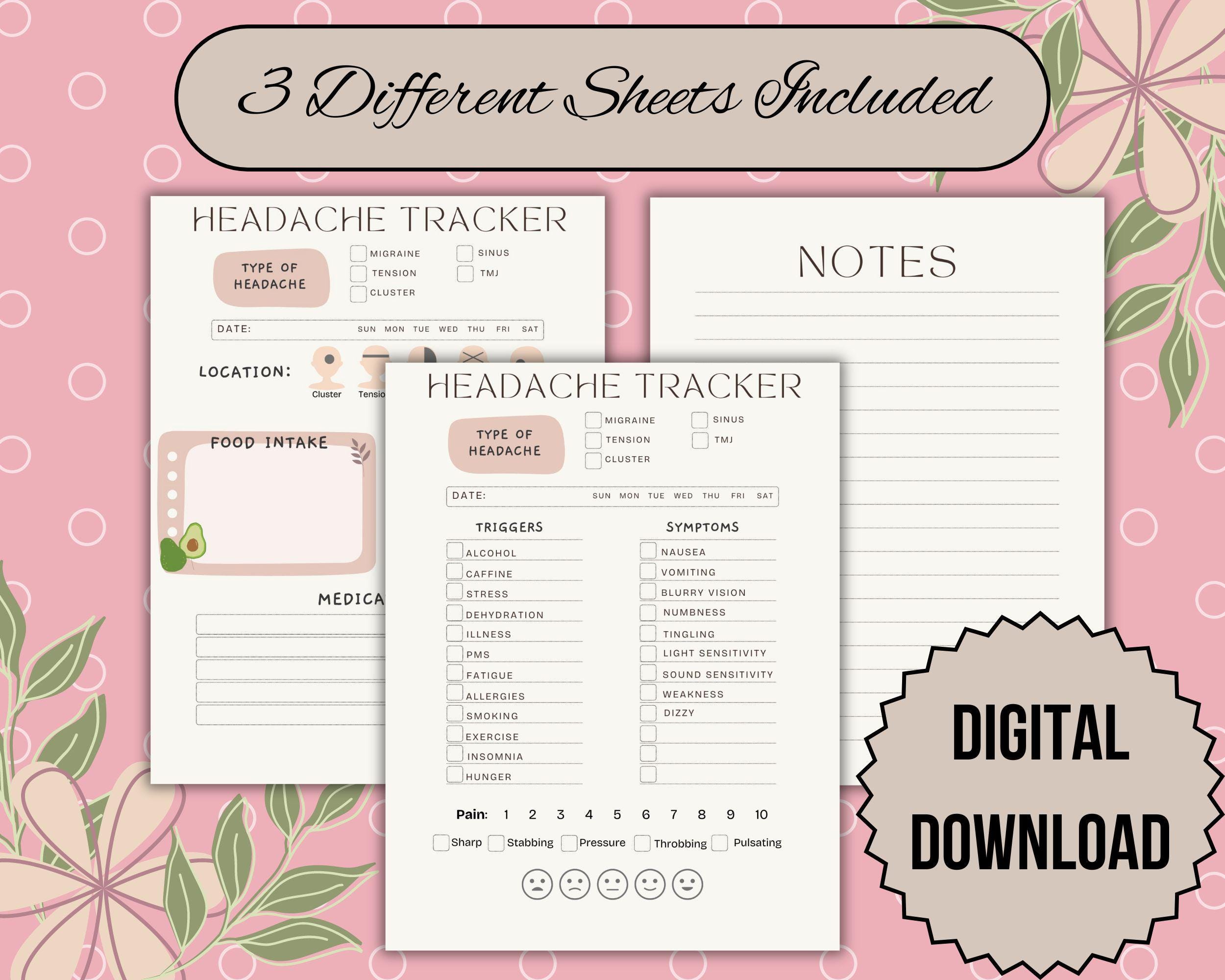 Headace Patterns Digital Printable Headache Tracker, Migraine Cluster Tension Headaches ...