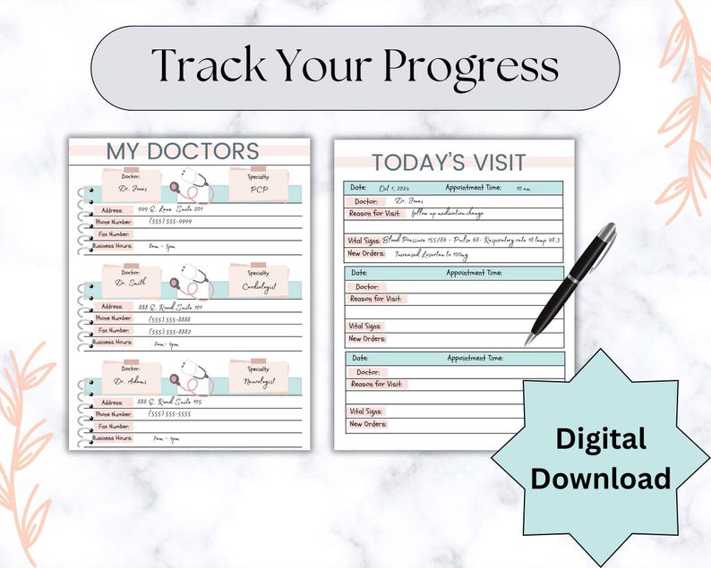 Visit Tracker Chart Digital Printable Doctor's Visit Tracker, Tracking Each Visit, My ...