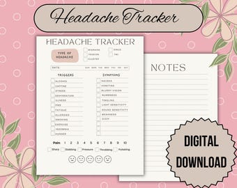 Digital Printable Headache Tracker, Migraine Cluster Tension Headaches, Take Control of Your Health, Monitoring Symptoms and Patterns