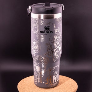 Stanley Engraved | Engraved 30oz Tumbler | Stanley IceFlow Flip Straw Tumbler | Personalized Tumbler | Custom Tumbler | Skulls | Roses