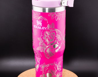 Stanley Engraved | Engraved 30oz Tumbler | Stanley IceFlow Flip Straw Tumbler | Personalized Tumbler | Custom Tumbler | Skulls | Roses