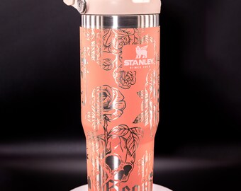 Stanley Engraved | Engraved 30oz Tumbler | Stanley IceFlow Flip Straw Tumbler | Personalized Tumbler | Custom Tumbler | Skulls | Roses